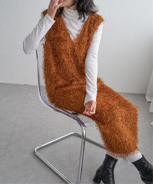 VENCEEXCHANGE（ヴァンスエクスチェンジ）の「リボンヤーン2wayジャンスカ（ワンピース・レディース・ブラウン/ブラック/グレー・M）」の15枚目の写真