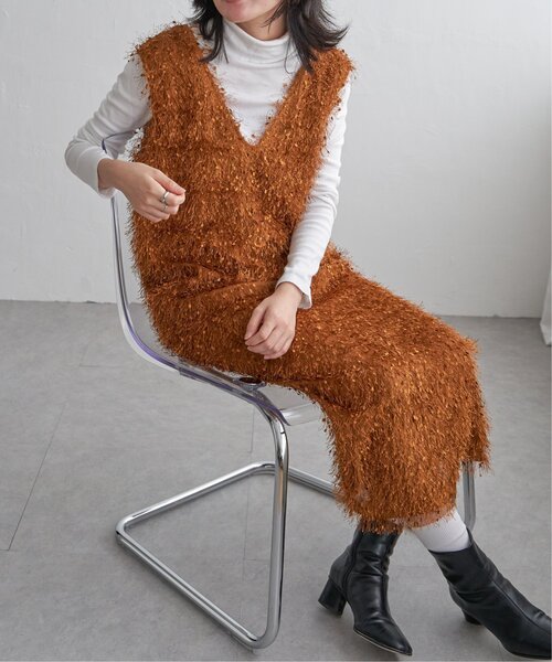 VENCEEXCHANGE（ヴァンスエクスチェンジ）の「リボンヤーン2wayジャンスカ（ワンピース・レディース・ブラウン/ブラック/グレー・M）」の16枚目の写真