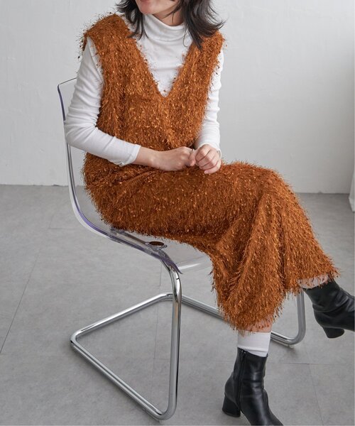 VENCEEXCHANGE（ヴァンスエクスチェンジ）の「リボンヤーン2wayジャンスカ（ワンピース・レディース・ブラウン/ブラック/グレー・M）」の17枚目の写真