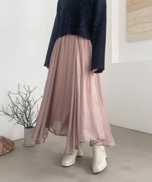 mysty woman（ミスティウーマン）の「【スタッフプロデュース】MiO企画・箔プリントシアースカート  246853（スカート・レディース・ホワイト/ブラウン/ベージュ系その他/ブルー系その他・FREE）」の3枚目の写真