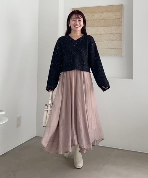 mysty woman（ミスティウーマン）の「【スタッフプロデュース】MiO企画・箔プリントシアースカート  246853（スカート・レディース・ホワイト/ブラウン/ベージュ系その他/ブルー系その他・FREE）」の10枚目の写真