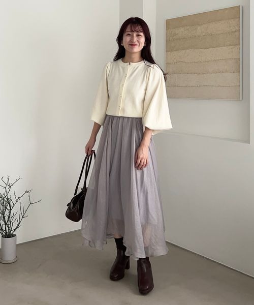 mysty woman（ミスティウーマン）の「【スタッフプロデュース】MiO企画・箔プリントシアースカート  246853（スカート・レディース・ホワイト/ブラウン/ベージュ系その他/ブルー系その他・FREE）」の14枚目の写真