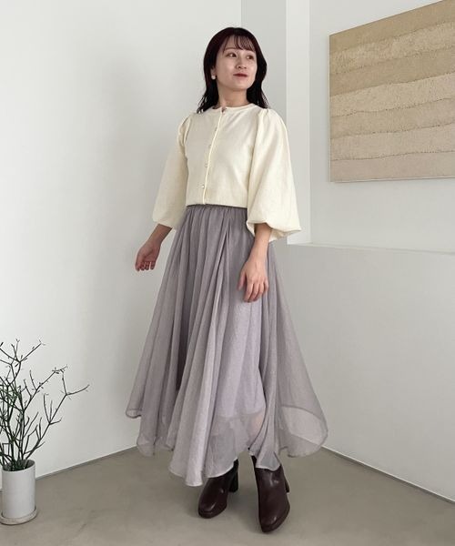 mysty woman（ミスティウーマン）の「【スタッフプロデュース】MiO企画・箔プリントシアースカート  246853（スカート・レディース・ホワイト/ブラウン/ベージュ系その他/ブルー系その他・FREE）」の15枚目の写真