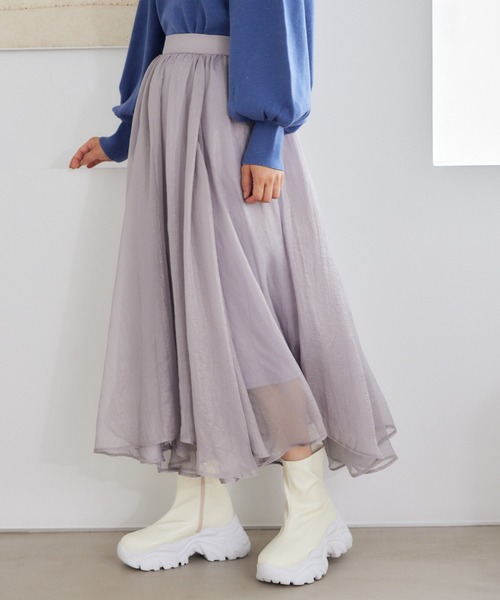 mysty woman（ミスティウーマン）の「【スタッフプロデュース】MiO企画・箔プリントシアースカート  246853（スカート・レディース・ホワイト/ブラウン/ベージュ系その他/ブルー系その他・FREE）」の20枚目の写真