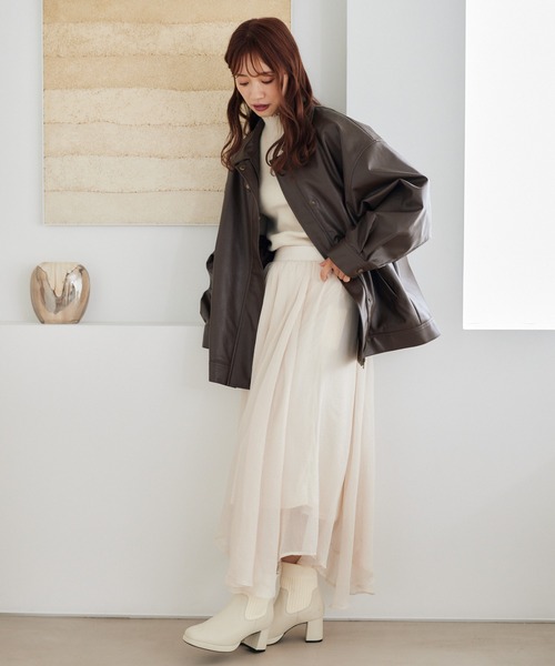 mysty woman（ミスティウーマン）の「【スタッフプロデュース】MiO企画・箔プリントシアースカート  246853（スカート・レディース・ホワイト/ブラウン/ベージュ系その他/ブルー系その他・FREE）」の21枚目の写真