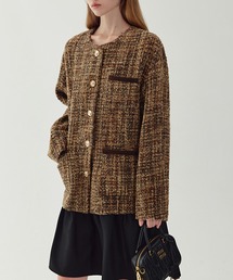 ミドル丈 ノーカラー ツイードジャケット FQ24W123【Fano Studios