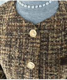 ミドル丈 ノーカラー ツイードジャケット FQ24W123【Fano Studios