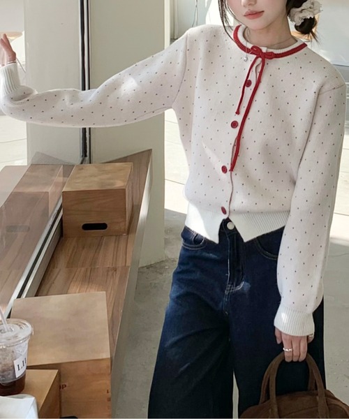 ドットリボンニットカーディガン（カーディガン/ボレロ）｜AMAJI（アマジ）