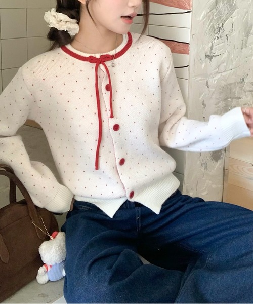 ドットリボンニットカーディガン（カーディガン/ボレロ）｜AMAJI（アマジ）