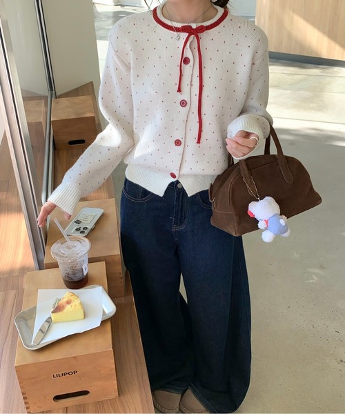 ドットリボンニットカーディガン（カーディガン/ボレロ）｜AMAJI（アマジ）