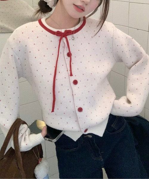 ドットリボンニットカーディガン（カーディガン/ボレロ）｜AMAJI（アマジ）