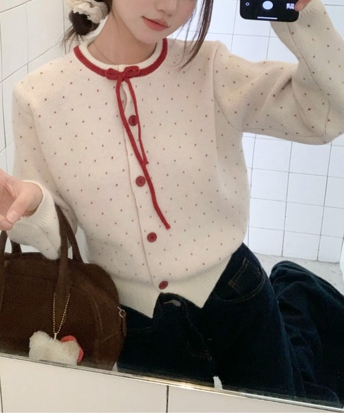 ドットリボンニットカーディガン（カーディガン/ボレロ）｜AMAJI（アマジ）