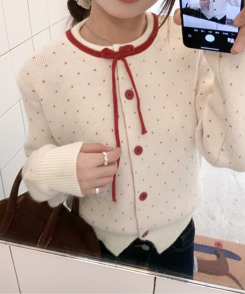 ドットリボンニットカーディガン（カーディガン/ボレロ）｜AMAJI（アマジ）