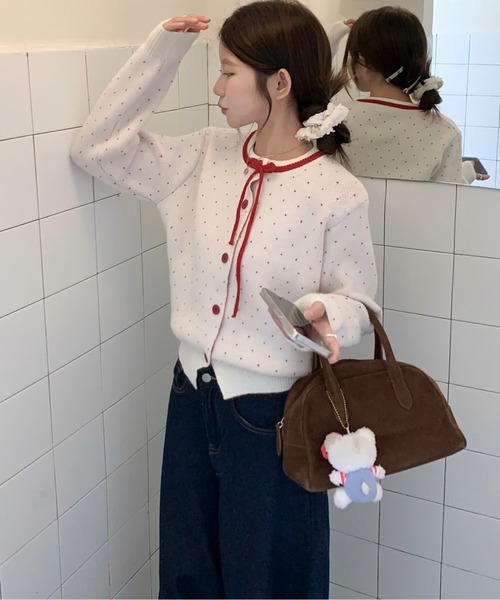 ドットリボンニットカーディガン（カーディガン/ボレロ）｜AMAJI（アマジ）