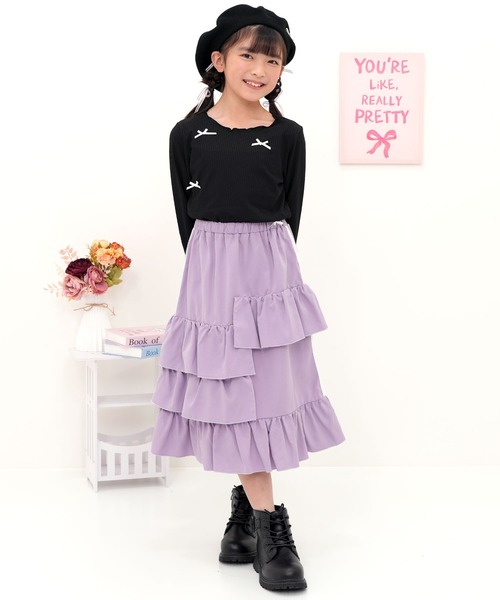 Bee des Bee(ビーデスビー)の「ラインフレアスカート(スカート・キッズ・ピンク/アイボリー/ブラック/ラベンダー・100cm/110cm/120cm/130cm/140cm/150cm)」の14枚目の写真