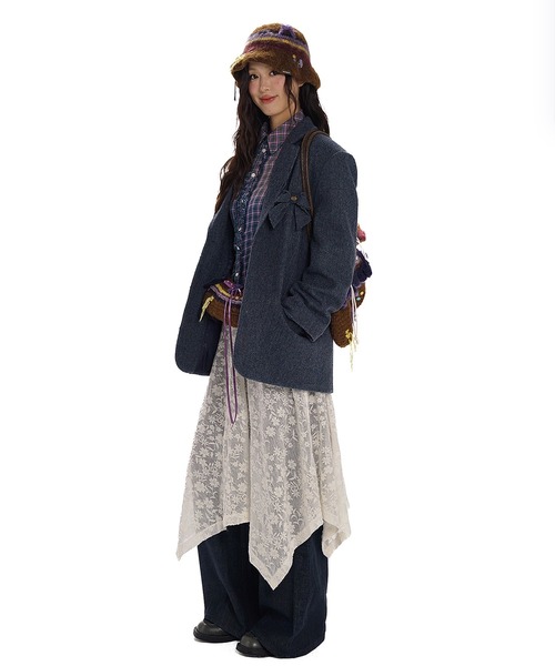 Moromoro2（モロモロ）の「リボンジャケット SU0127【Moromoro2】【2024AW】（テーラードジャケット・レディース・ブラウン/ネイビー・L/M/S/XS）」の4枚目の写真