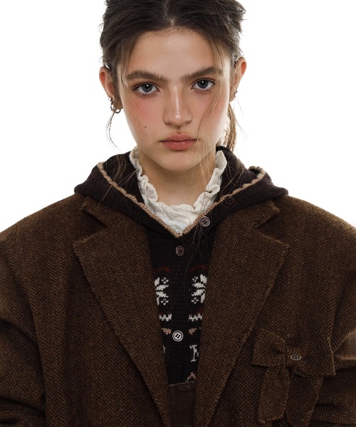 Moromoro2（モロモロ）の「リボンジャケット SU0127【Moromoro2】【2024AW】（テーラードジャケット・レディース・ブラウン/ネイビー・L/M/S/XS）」の6枚目の写真