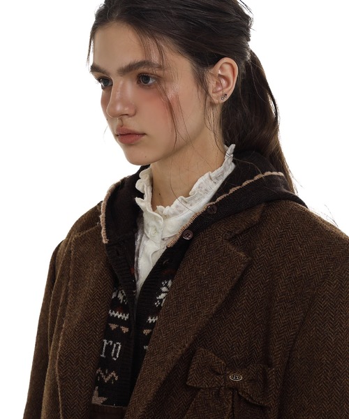 Moromoro2（モロモロ）の「リボンジャケット SU0127【Moromoro2】【2024AW】（テーラードジャケット・レディース・ブラウン/ネイビー・L/M/S/XS）」の7枚目の写真