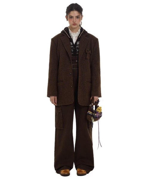 Moromoro2（モロモロ）の「リボンジャケット SU0127【Moromoro2】【2024AW】（テーラードジャケット・レディース・ブラウン/ネイビー・L/M/S/XS）」の8枚目の写真