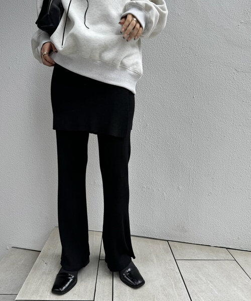 mline（エムライン）の「[mline]レイヤードニットパンツ（その他パンツ・レディース・ブラック/チャコールグレー・FREE）」の4枚目の写真