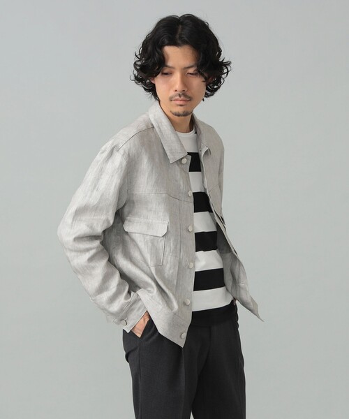 BEAMS F（ビームスエフ）の「【別注】Jeanik / リネン 2ndタイプ ブルゾン（ブルゾン・メンズ・ブラック/ナチュラル・SMALL/MEDIUM/LARGE）」の2枚目の写真