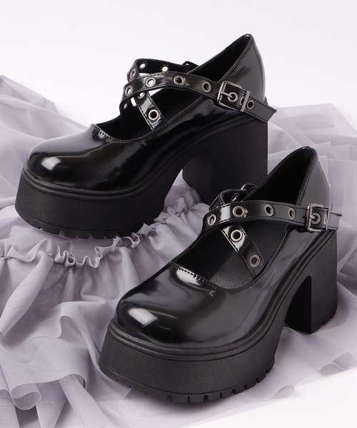 Lace Ladies(レースレディース)の「エナメル風 厚底 ハイヒール スタッズ ベルト シューズ(パンプス・レディース・ブラック・23cm/22.5cm/24.5cm/24cm/23.5cm)」の13枚目の写真