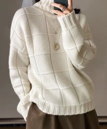 ブロック柄ニットトップス