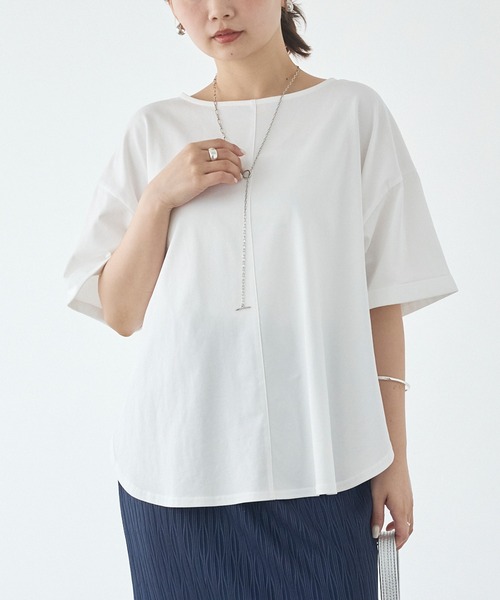 LAVEANGE（ラビアンジェ）の「【好機能シリーズ】接触冷感/UVカット/吸水速乾/バックタックプルオーバー（Tシャツ/カットソー・レディース・ブルー/ブラック/オフホワイト・5L/4L/3L/LL/M）」の4枚目の写真