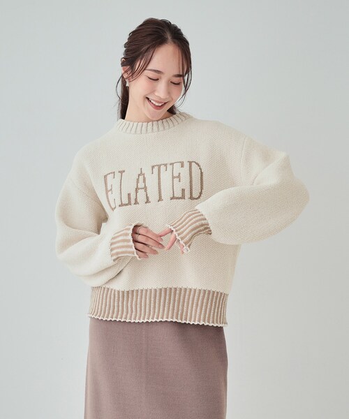 S-LL】もちもち感がたまらない モールロゴリブ切替ニット（ニット