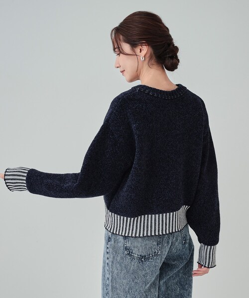 S-LL】もちもち感がたまらない モールロゴリブ切替ニット（ニット