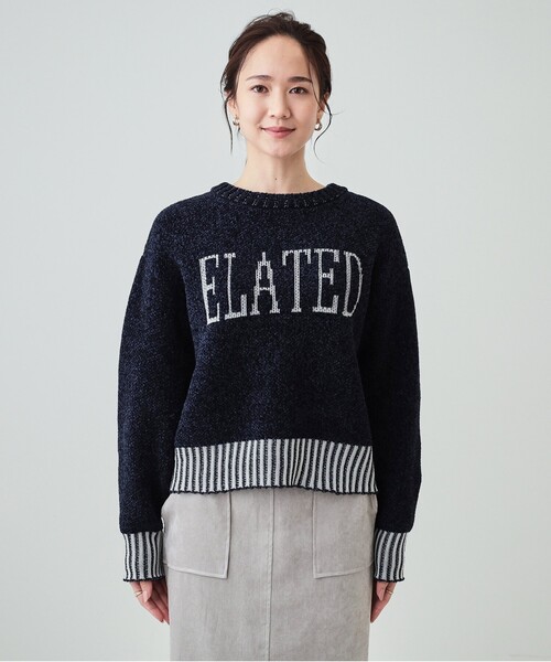 セール】【S-LL】もちもち感がたまらない モールロゴリブ切替ニット