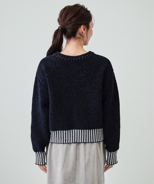 Cutie Blonde（キューティーブロンド）の「【S-LL】もちもち感がたまらない モールロゴリブ切替ニット（ニット/セーター・レディース・アイボリー/ネイビー・01/02/03/04）」の12枚目の写真