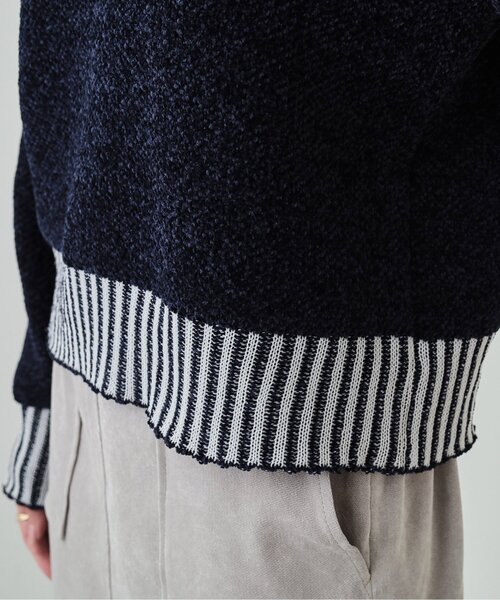 Cutie Blonde（キューティーブロンド）の「【S-LL】もちもち感がたまらない モールロゴリブ切替ニット（ニット/セーター・レディース・アイボリー/ネイビー・01/02/03/04）」の15枚目の写真