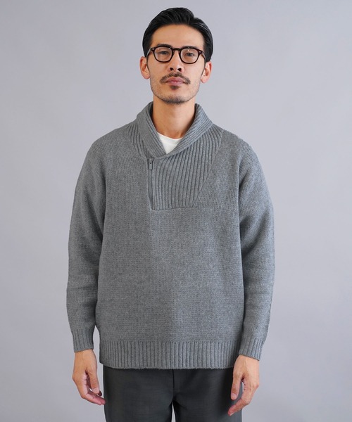 jiggys shop(ジギーズショップ)の「ショールカラーハーフジップあぜ編みニットセーター(ニット/セーター・メンズ・グレー/ブラック/アイボリー/パープル系その他・MEDIUM/LARGE/X-LARGE)」の22枚目の写真