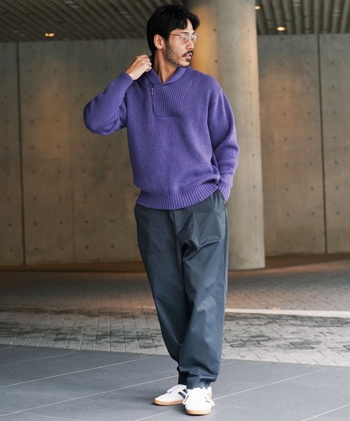 jiggys shop(ジギーズショップ)の「ショールカラーハーフジップあぜ編みニットセーター(ニット/セーター・メンズ・グレー/ブラック/アイボリー/パープル系その他・MEDIUM/LARGE/X-LARGE)」の11枚目の写真