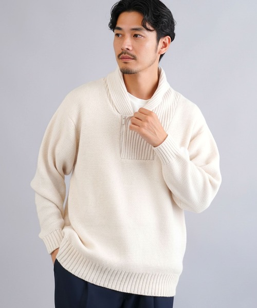 jiggys shop(ジギーズショップ)の「ショールカラーハーフジップあぜ編みニットセーター(ニット/セーター・メンズ・グレー/ブラック/アイボリー/パープル系その他・MEDIUM/LARGE/X-LARGE)」の6枚目の写真