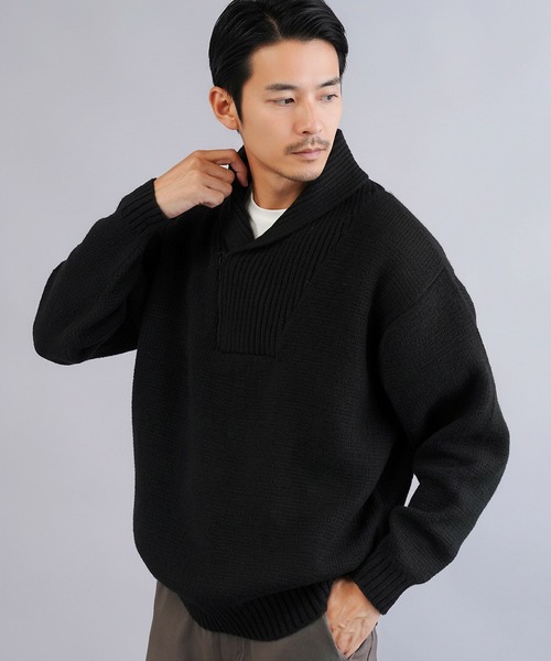 jiggys shop(ジギーズショップ)の「ショールカラーハーフジップあぜ編みニットセーター(ニット/セーター・メンズ・グレー/ブラック/アイボリー/パープル系その他・MEDIUM/LARGE/X-LARGE)」の8枚目の写真