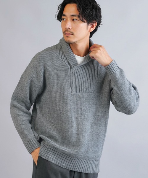 jiggys shop(ジギーズショップ)の「ショールカラーハーフジップあぜ編みニットセーター(ニット/セーター・メンズ・グレー/ブラック/アイボリー/パープル系その他・MEDIUM/LARGE/X-LARGE)」の10枚目の写真