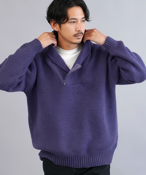 jiggys shop(ジギーズショップ)の「ショールカラーハーフジップあぜ編みニットセーター(ニット/セーター・メンズ・グレー/ブラック/アイボリー/パープル系その他・MEDIUM/LARGE/X-LARGE)」の12枚目の写真