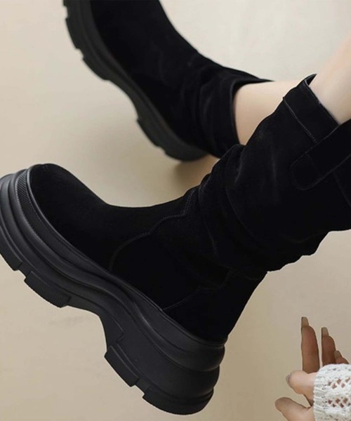 shoes365(シューズスリーシックスファイヴ)の「【SHOES 365】厚底フィットブーツ(ブーツ・レディース・ブラック/キャメル・22.5cm/23.0cm/23.5cm/24.0cm/24.5cm/25.0cm)」の7枚目の写真