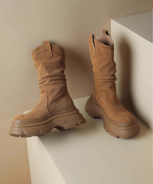 shoes365(シューズスリーシックスファイヴ)の「【SHOES 365】厚底フィットブーツ(ブーツ・レディース・ブラック/キャメル・22.5cm/23.0cm/23.5cm/24.0cm/24.5cm/25.0cm)」の12枚目の写真
