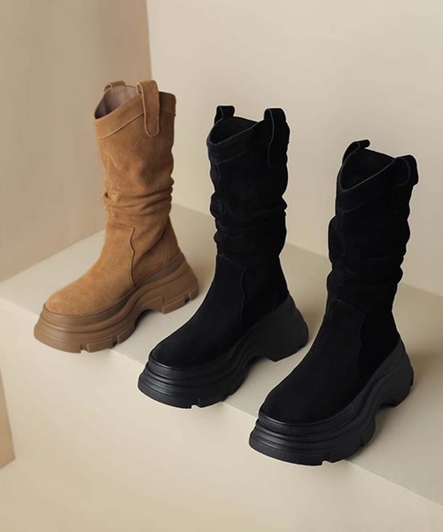 shoes365(シューズスリーシックスファイヴ)の「【SHOES 365】厚底フィットブーツ(ブーツ・レディース・ブラック/キャメル・22.5cm/23.0cm/23.5cm/24.0cm/24.5cm/25.0cm)」の14枚目の写真