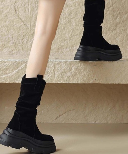 shoes365(シューズスリーシックスファイヴ)の「【SHOES 365】厚底フィットブーツ(ブーツ・レディース・ブラック/キャメル・22.5cm/23.0cm/23.5cm/24.0cm/24.5cm/25.0cm)」の6枚目の写真