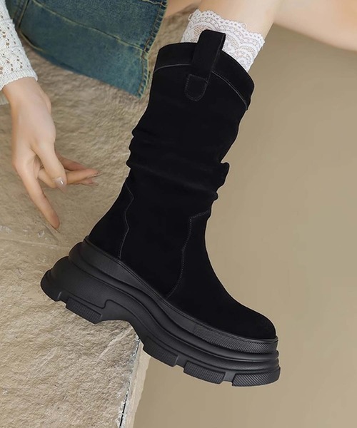 shoes365(シューズスリーシックスファイヴ)の「【SHOES 365】厚底フィットブーツ(ブーツ・レディース・ブラック/キャメル・22.5cm/23.0cm/23.5cm/24.0cm/24.5cm/25.0cm)」の8枚目の写真
