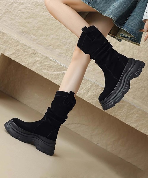 shoes365(シューズスリーシックスファイヴ)の「【SHOES 365】厚底フィットブーツ(ブーツ・レディース・ブラック/キャメル・22.5cm/23.0cm/23.5cm/24.0cm/24.5cm/25.0cm)」の5枚目の写真