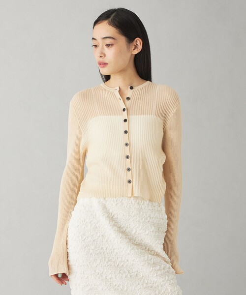 EMMEL REFINES（エメルリファインズ）の「＜EMMEL REFINES＞EM リブジャカード シアー カーディガン（カーディガン/ボレロ・レディース・ライトブルー/ライム/ピンク/ベージュ・FREE）」の2枚目の写真