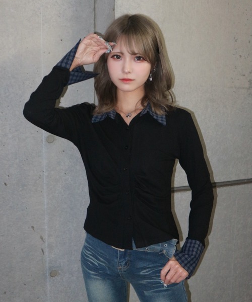 tinkerend(ティンカーエンド)の「Ruched Striped Ribbed Cardigan / シャーリングストライプリブカーディガン(シャツ/ブラウス・レディース・ブラック/グレー/ホワイト/ブラウン/ブラック系その他/グレー系その他・FREE)」の18枚目の写真