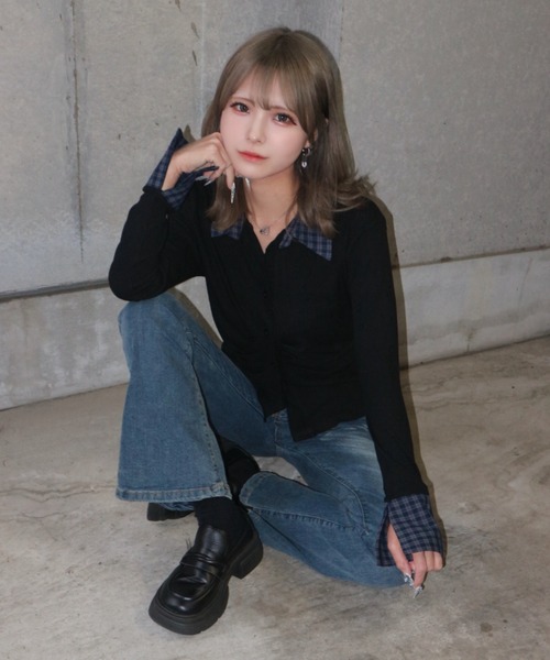 tinkerend(ティンカーエンド)の「Ruched Striped Ribbed Cardigan / シャーリングストライプリブカーディガン(シャツ/ブラウス・レディース・ブラック/グレー/ホワイト/ブラウン/ブラック系その他/グレー系その他・FREE)」の19枚目の写真