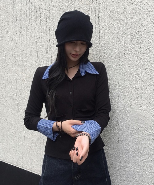 tinkerend(ティンカーエンド)の「Ruched Striped Ribbed Cardigan / シャーリングストライプリブカーディガン(シャツ/ブラウス・レディース・ブラック/グレー/ホワイト/ブラウン/ブラック系その他/グレー系その他・FREE)」の22枚目の写真