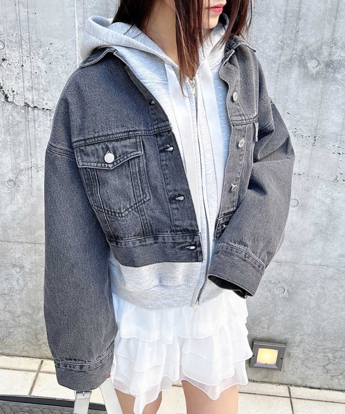 INGNI（イング）の「クロップド丈Gジャン（デニムジャケット・レディース・ブルー系その他/ブルー系その他3/グレー・M）」の4枚目の写真